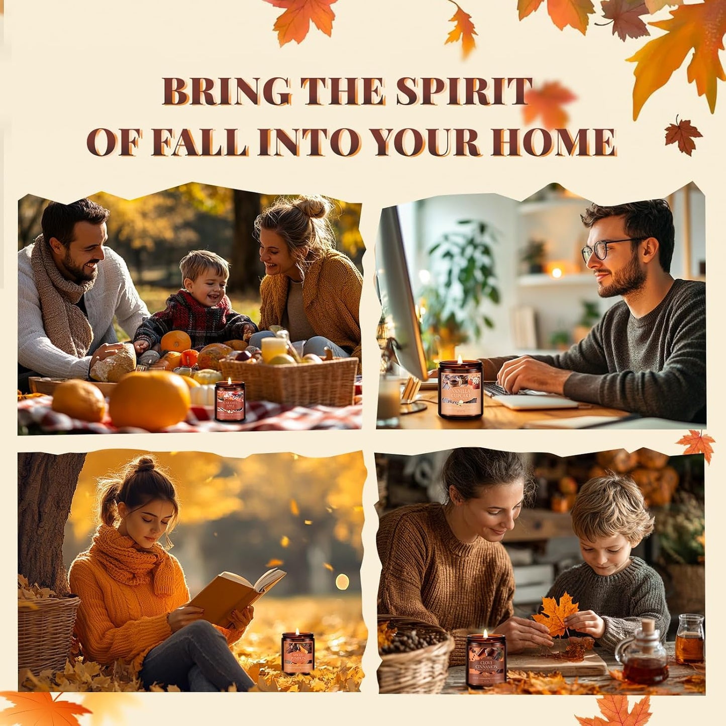 Fall Candle, Spiced Pumpkin Scented Candles for Home, Natural Soy Autumn Candle Aromatherapy Candle, 7 Oz Jar Candles Fall Gifts for Women Men