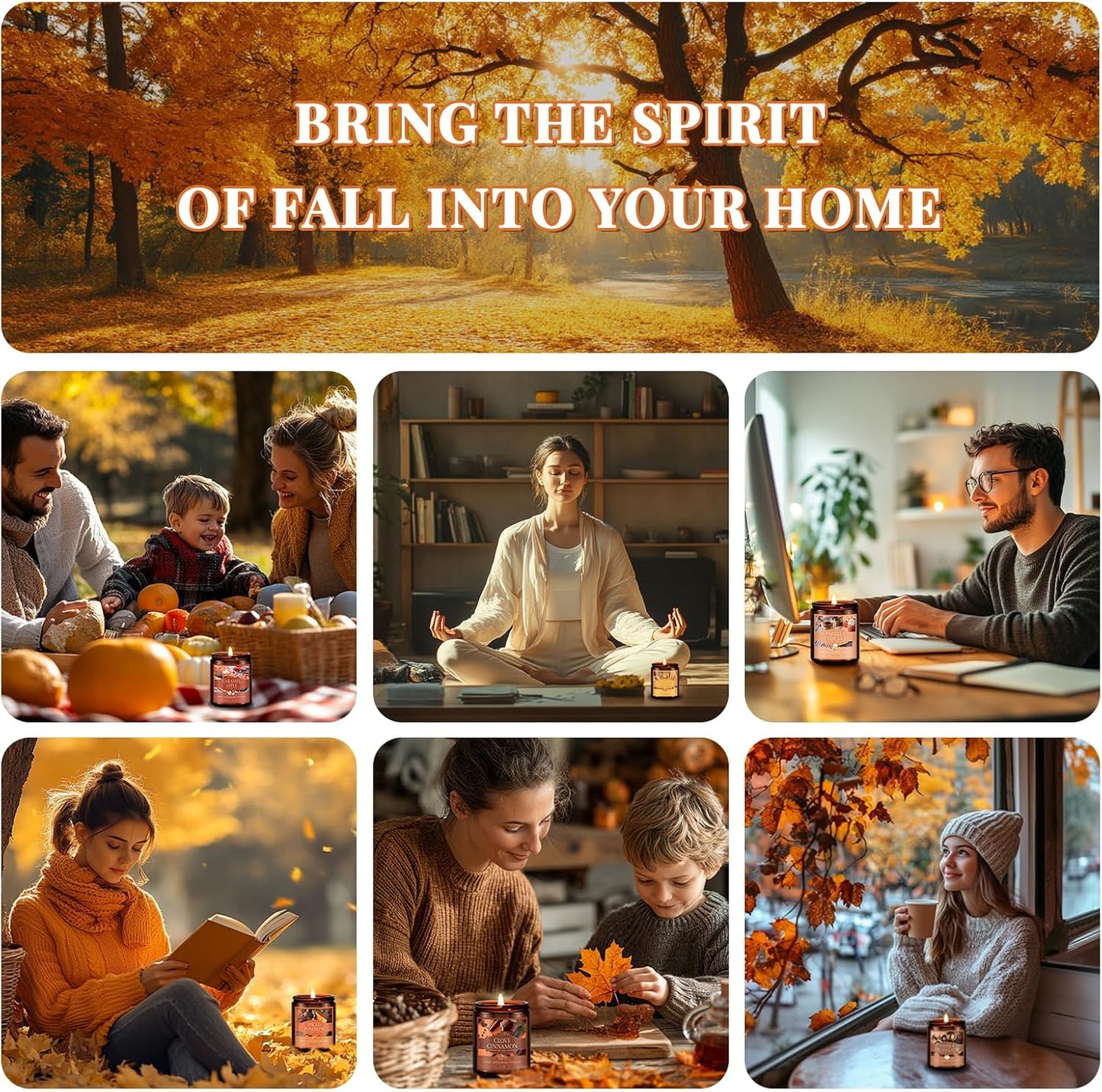 Fall Candle, Harvest Festival Scented Candles for Home, Natural Soy Autumn Candle Aromatherapy Candle, 7 Oz Jar Candles Fall Gifts for Women Men
