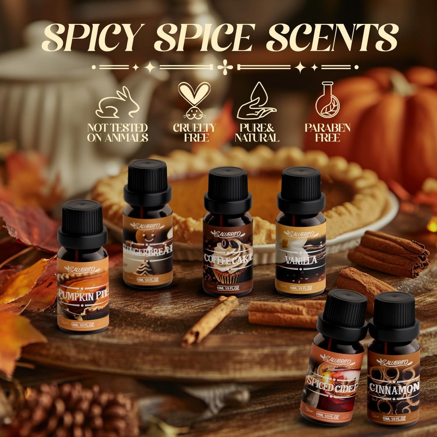 Spice Fragrance Oils Set, Premium Essential Oils Set for Diffuser, Candle, Soap Making, Warm Fall Scented Oil, Cinnamon, Spiced Cider, Pumpkin Pie, Coffee Cake, Gingerbread, Vanilla