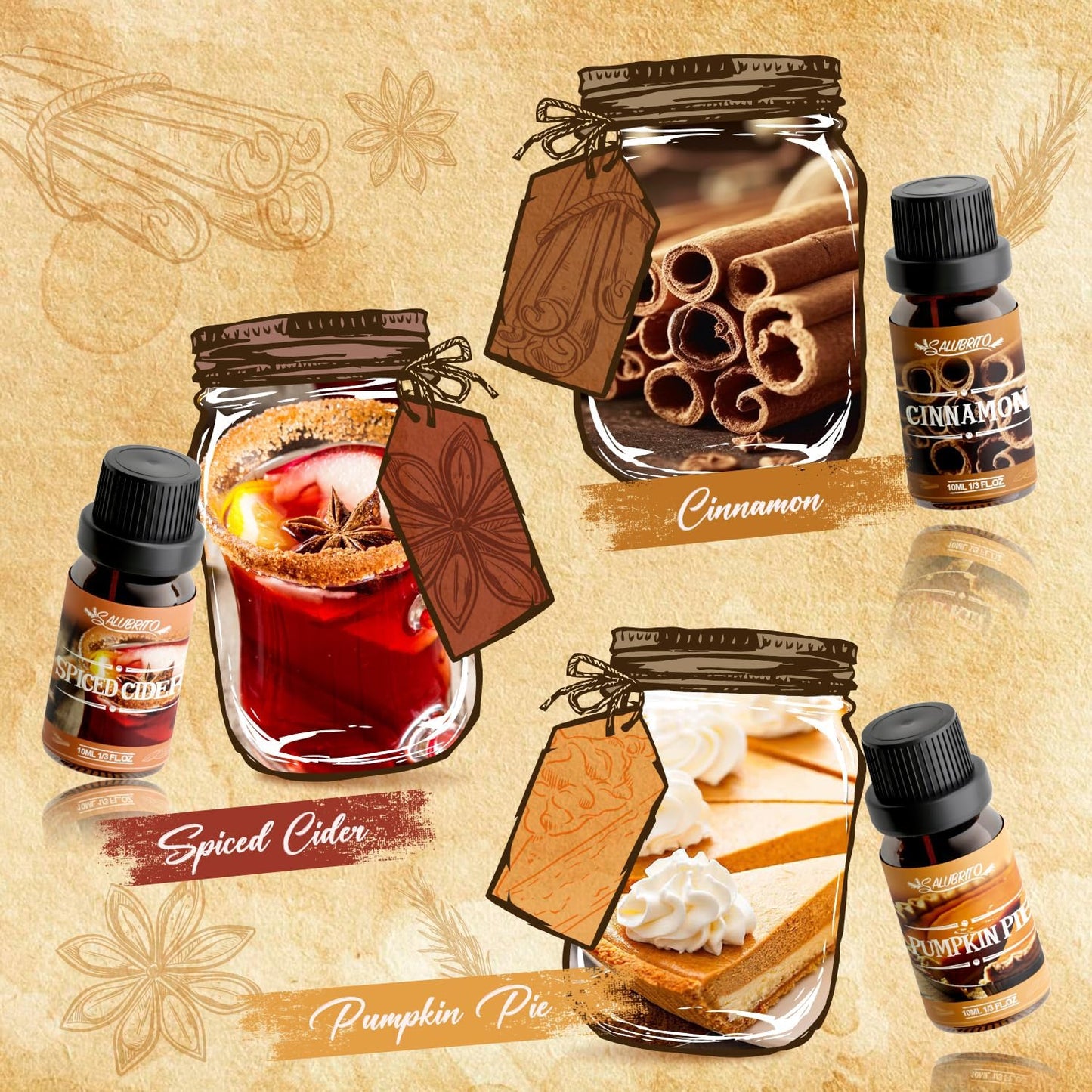 Spice Fragrance Oils Set, Premium Essential Oils Set for Diffuser, Candle, Soap Making, Warm Fall Scented Oil, Cinnamon, Spiced Cider, Pumpkin Pie, Coffee Cake, Gingerbread, Vanilla