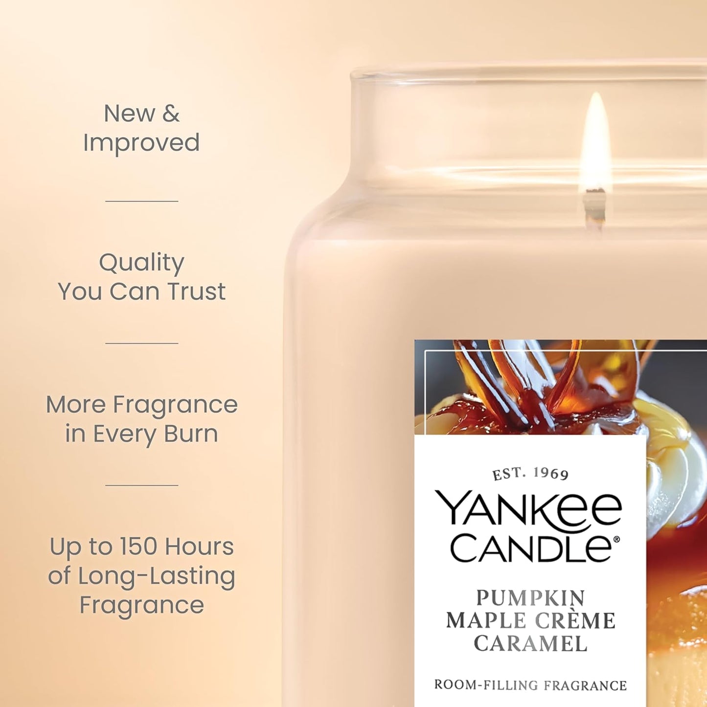 Pumpkin Maple Crème Caramel, Fall Scented Candle, 22Oz Large Jar with up to 150 Hour Burn Time