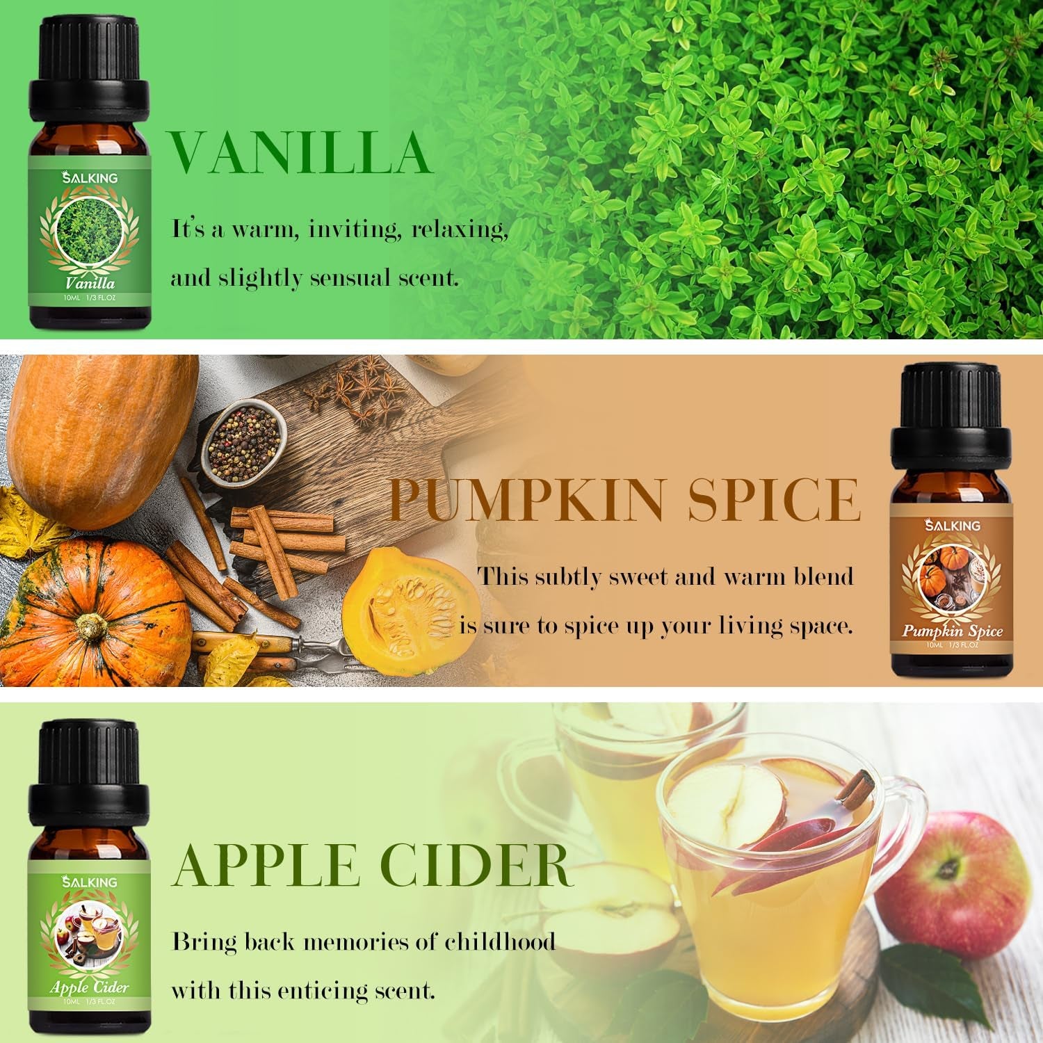 Autumn Fragrance Oils, Premium Fall Essential Oils for Diffuser, Scented Oils Gift Set for Soap Candle Making Scents - Cinnamon, Pumpkin Spice, Apple Cider, Vanilla, Forest Pine, Snickerdoodle