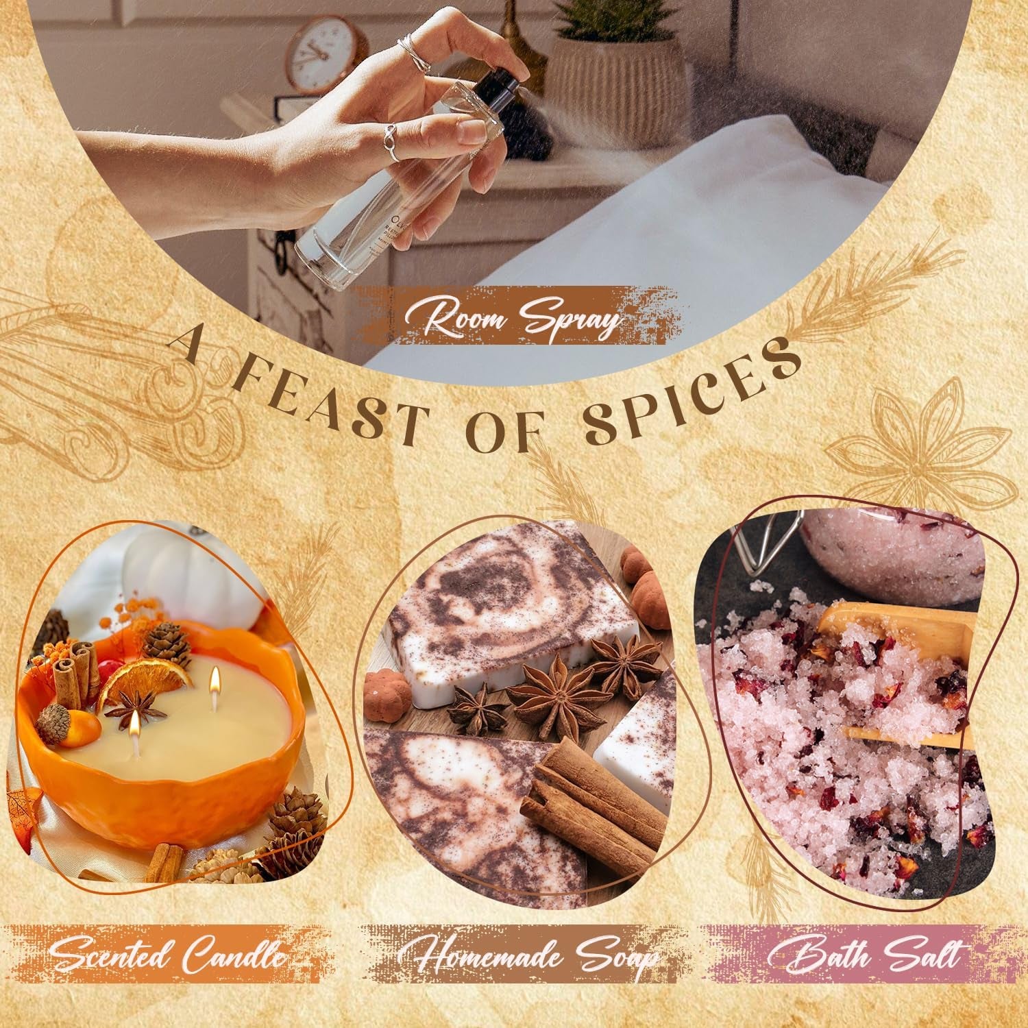 Spice Fragrance Oils Set, Premium Essential Oils Set for Diffuser, Candle, Soap Making, Warm Fall Scented Oil, Cinnamon, Spiced Cider, Pumpkin Pie, Coffee Cake, Gingerbread, Vanilla
