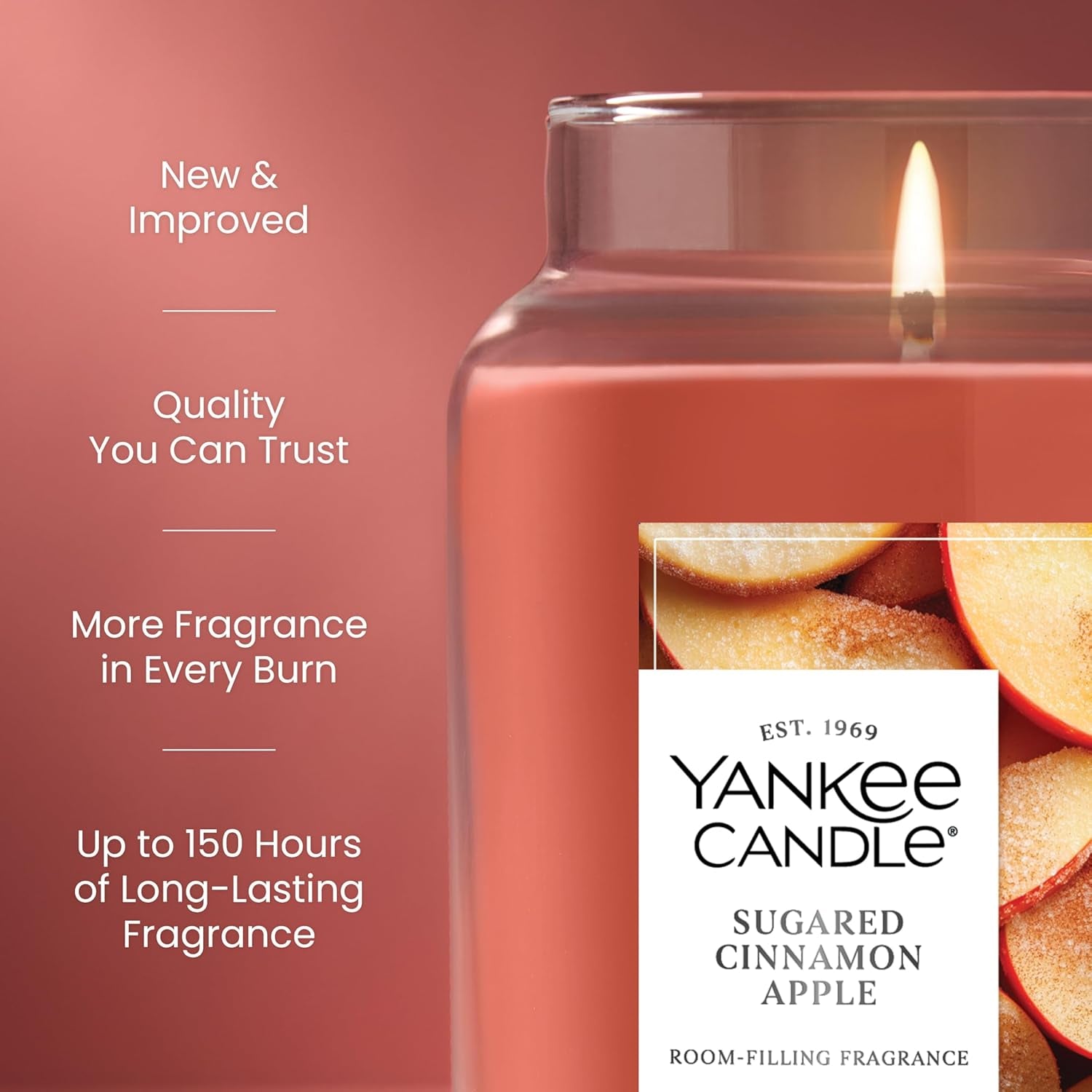 Sugared Cinnamon Apple, Fall Scented Candle, 22Oz Large Jar with up to 150 Hour Burn Time