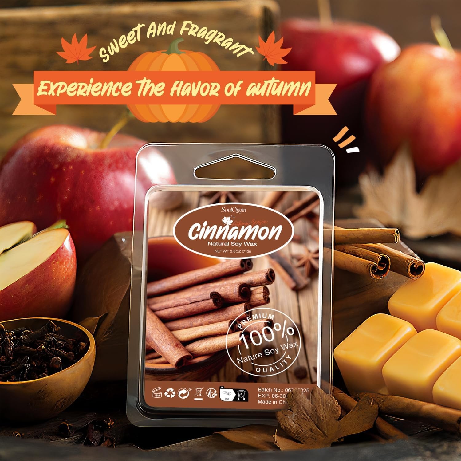 Autumn Scented Wax Melts, Fall Scented Wax Melts, Strong Scented Soy Wax Cubes/Tarts for Warmer, Candle Wax Melts for Home, Pumpkin Spice, Cinnamon, Apple Cider, Autumn Wreath, 8X2.5Oz