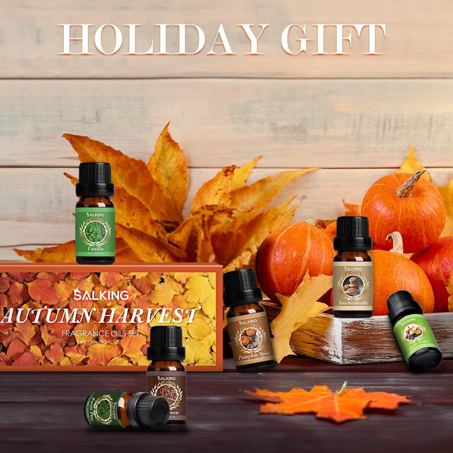 Autumn Fragrance Oils, Premium Fall Essential Oils for Diffuser, Scented Oils Gift Set for Soap Candle Making Scents - Cinnamon, Pumpkin Spice, Apple Cider, Vanilla, Forest Pine, Snickerdoodle