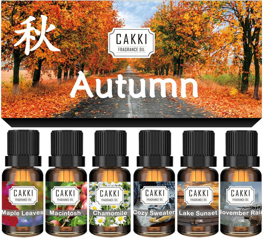 Autumn Essential Oils for Diffusers for Home,  Fragrance Oils Set, 6 Fall Scents, Natural Aromatherapy Oils, for Candles Making, for Soaps Making, for Humidifiers, 6X10 Ml