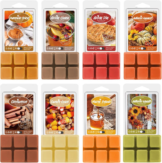 Autumn Scented Wax Melts, Fall Scented Wax Melts, Strong Scented Soy Wax Cubes/Tarts for Warmer, Candle Wax Melts for Home, Pumpkin Spice, Cinnamon, Apple Cider, Autumn Wreath, 8X2.5Oz