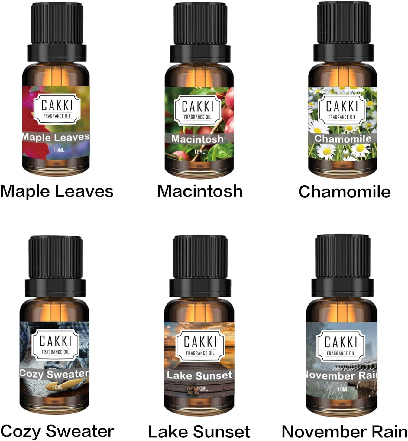 Autumn Essential Oils for Diffusers for Home,  Fragrance Oils Set, 6 Fall Scents, Natural Aromatherapy Oils, for Candles Making, for Soaps Making, for Humidifiers, 6X10 Ml