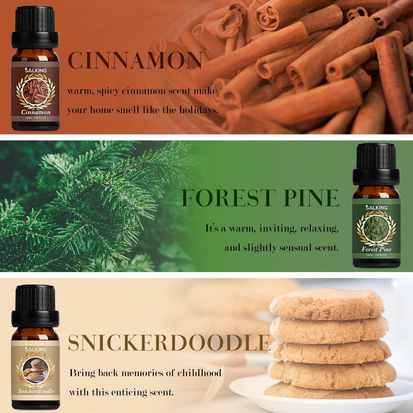 Autumn Fragrance Oils, Premium Fall Essential Oils for Diffuser, Scented Oils Gift Set for Soap Candle Making Scents - Cinnamon, Pumpkin Spice, Apple Cider, Vanilla, Forest Pine, Snickerdoodle