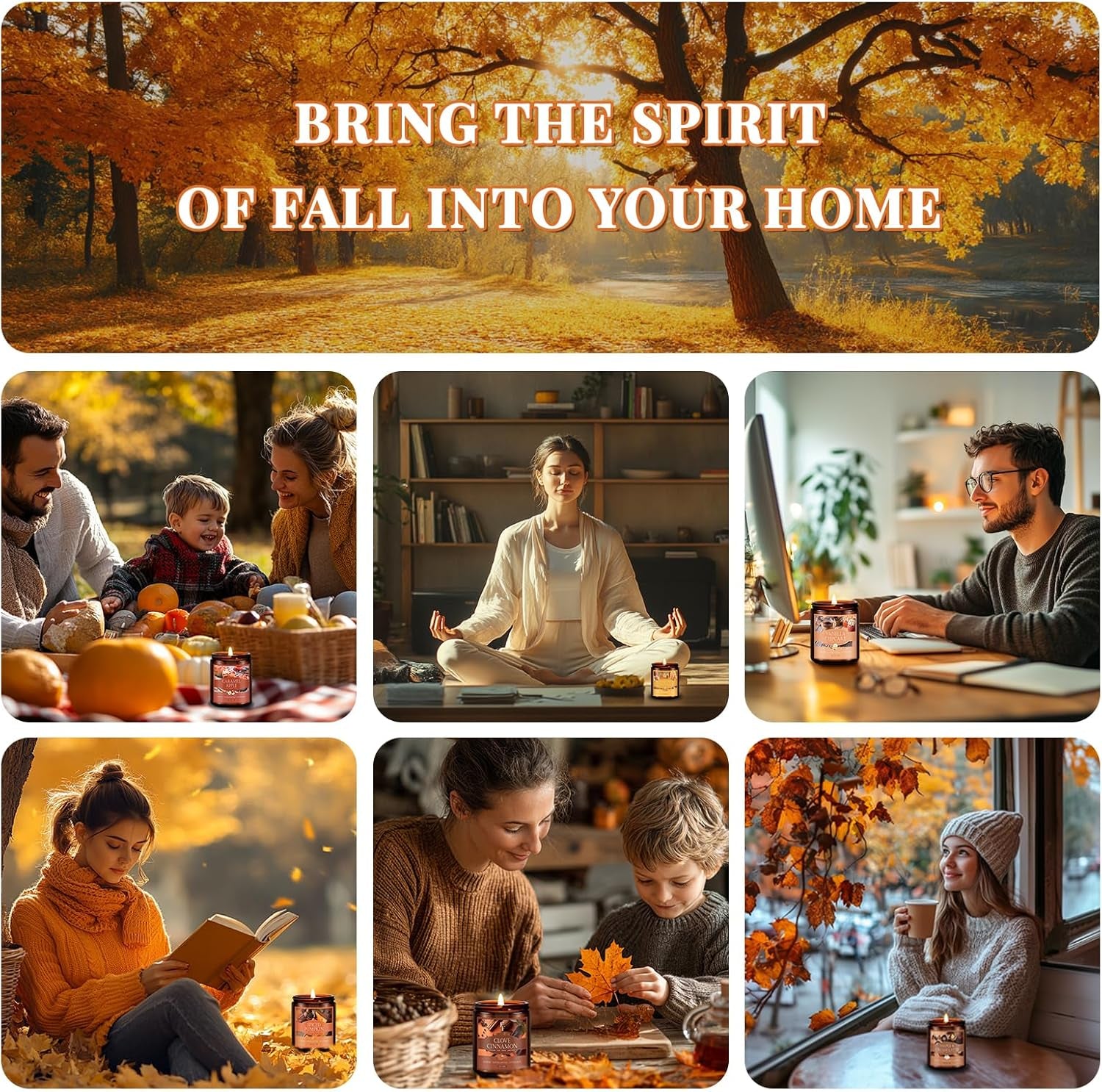 Fall Candle, Harvest Festival Scented Candles for Home, Natural Soy Autumn Candle Aromatherapy Candle, 7 Oz Jar Candles Fall Gifts for Women Men
