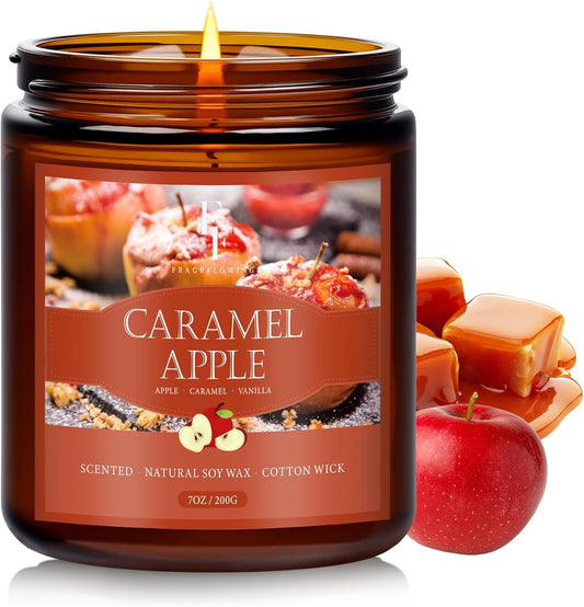 Fall Candle, Caramel Apple Scented Candles for Home, Natural Soy Autumn Candle Aromatherapy Candle, 7 Oz Jar Candles Fall Gifts for Women Men