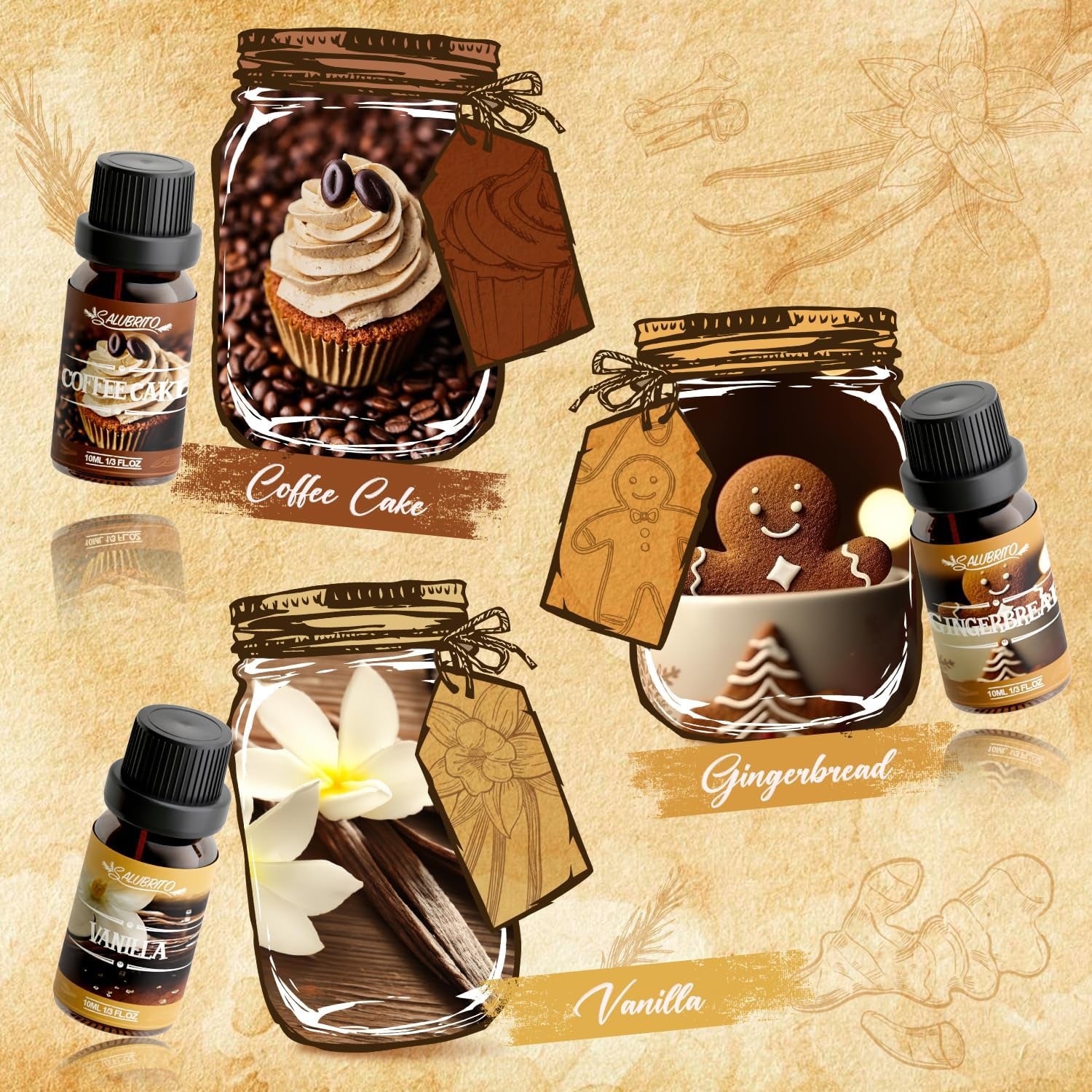 Spice Fragrance Oils Set, Premium Essential Oils Set for Diffuser, Candle, Soap Making, Warm Fall Scented Oil, Cinnamon, Spiced Cider, Pumpkin Pie, Coffee Cake, Gingerbread, Vanilla