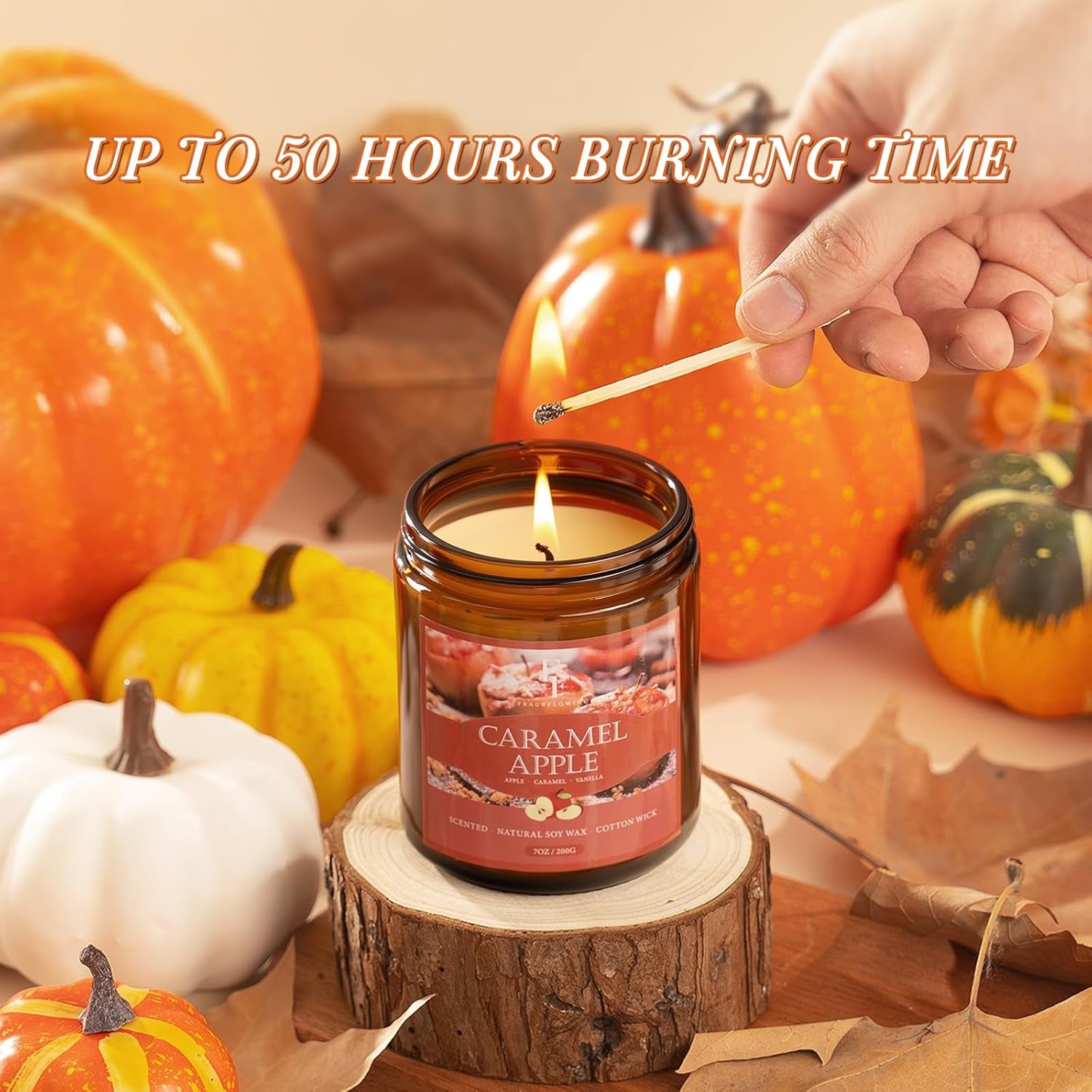 Fall Candle, Caramel Apple Scented Candles for Home, Natural Soy Autumn Candle Aromatherapy Candle, 7 Oz Jar Candles Fall Gifts for Women Men