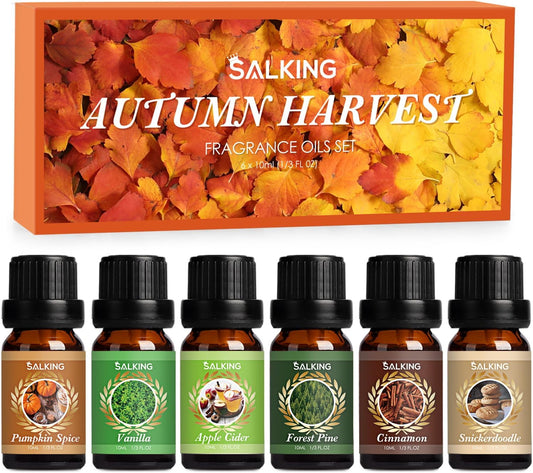 Autumn Fragrance Oils, Premium Fall Essential Oils for Diffuser, Scented Oils Gift Set for Soap Candle Making Scents - Cinnamon, Pumpkin Spice, Apple Cider, Vanilla, Forest Pine, Snickerdoodle