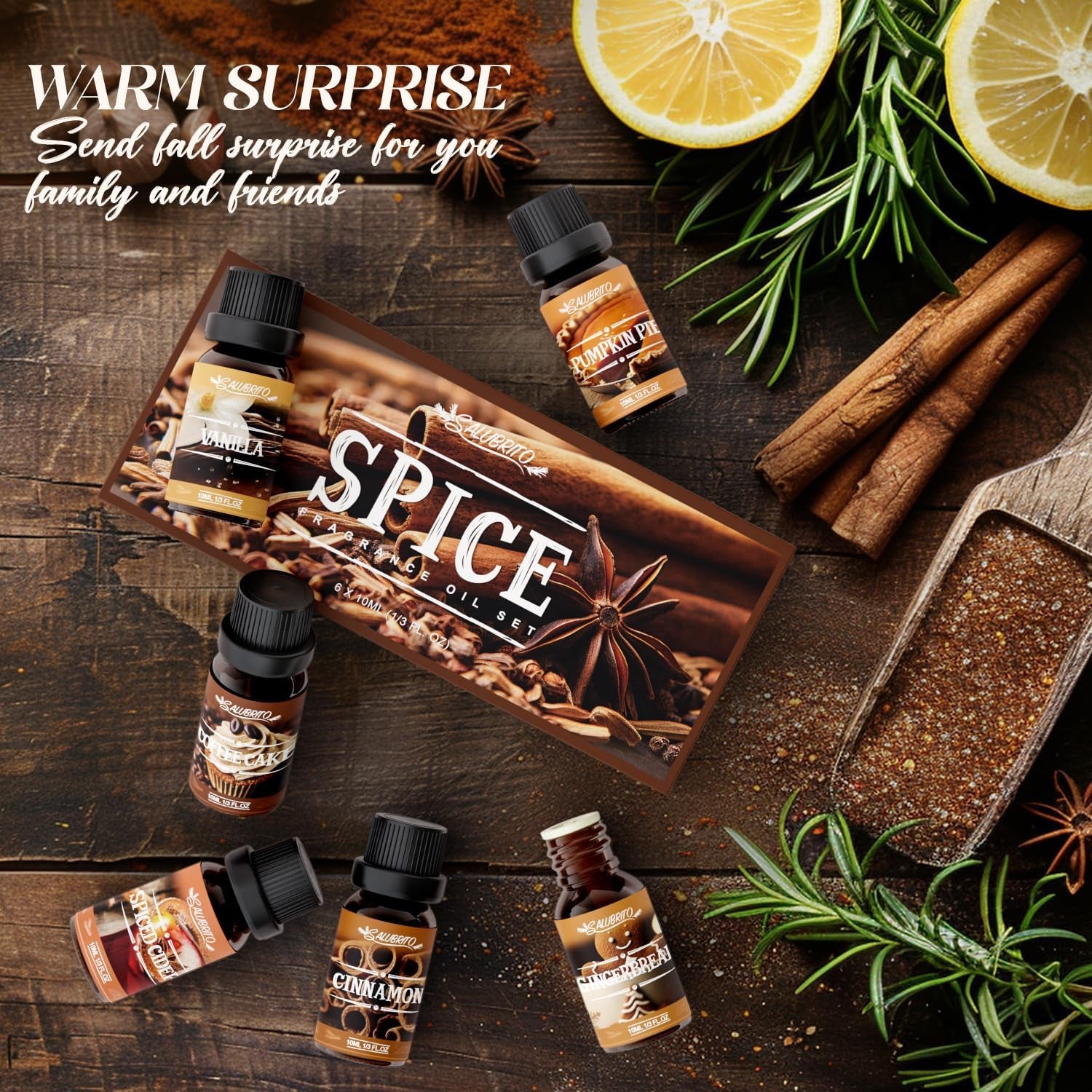 Spice Fragrance Oils Set, Premium Essential Oils Set for Diffuser, Candle, Soap Making, Warm Fall Scented Oil, Cinnamon, Spiced Cider, Pumpkin Pie, Coffee Cake, Gingerbread, Vanilla