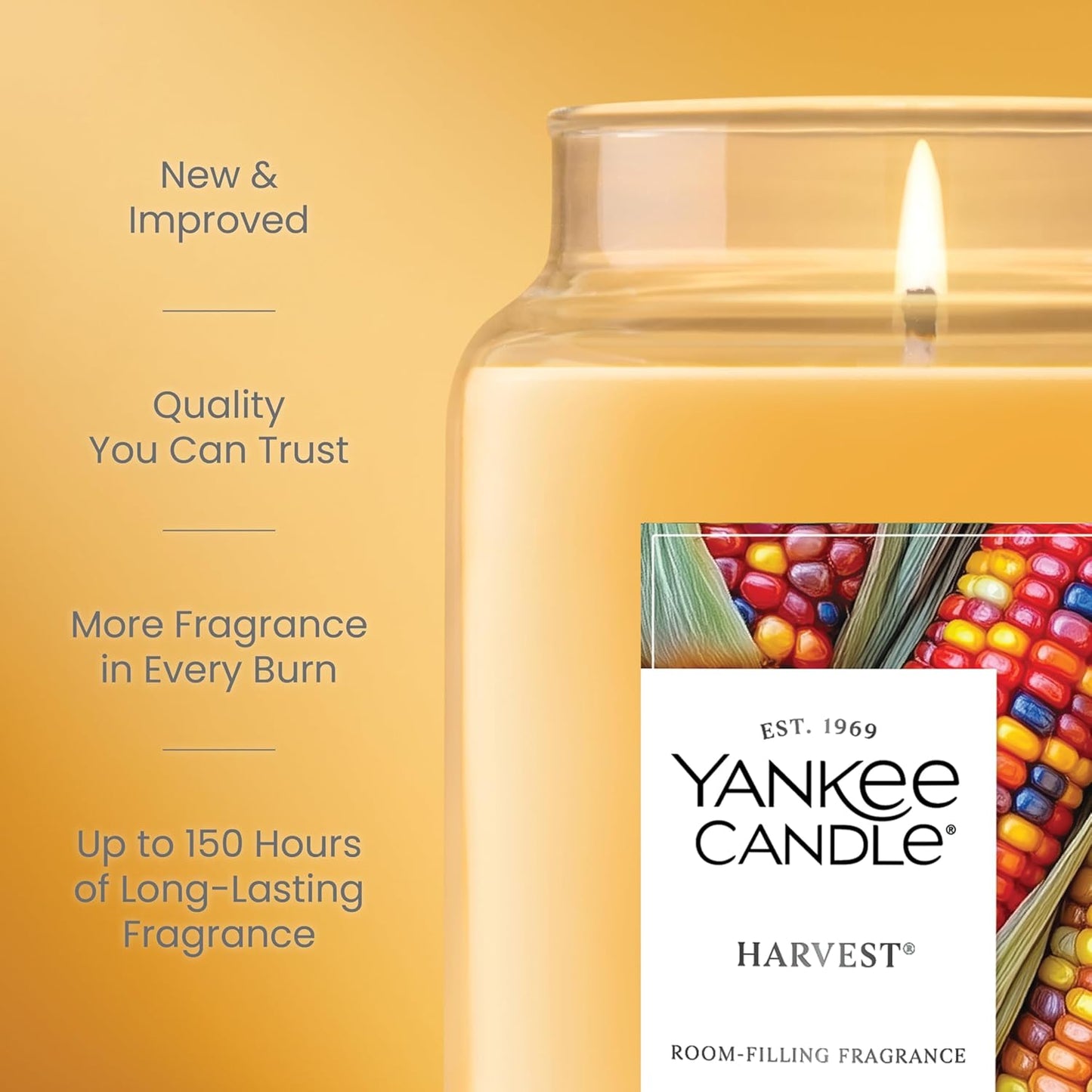 Harvest, Fall Scented Candle, 22Oz Large Jar with up to 150 Hour Burn Time