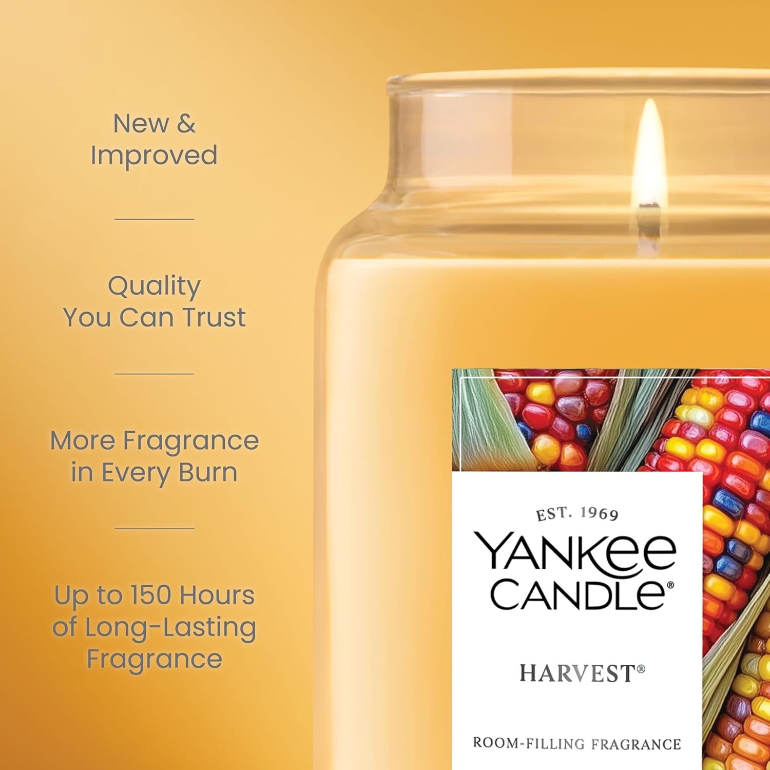 Harvest, Fall Scented Candle, 22Oz Large Jar with up to 150 Hour Burn Time