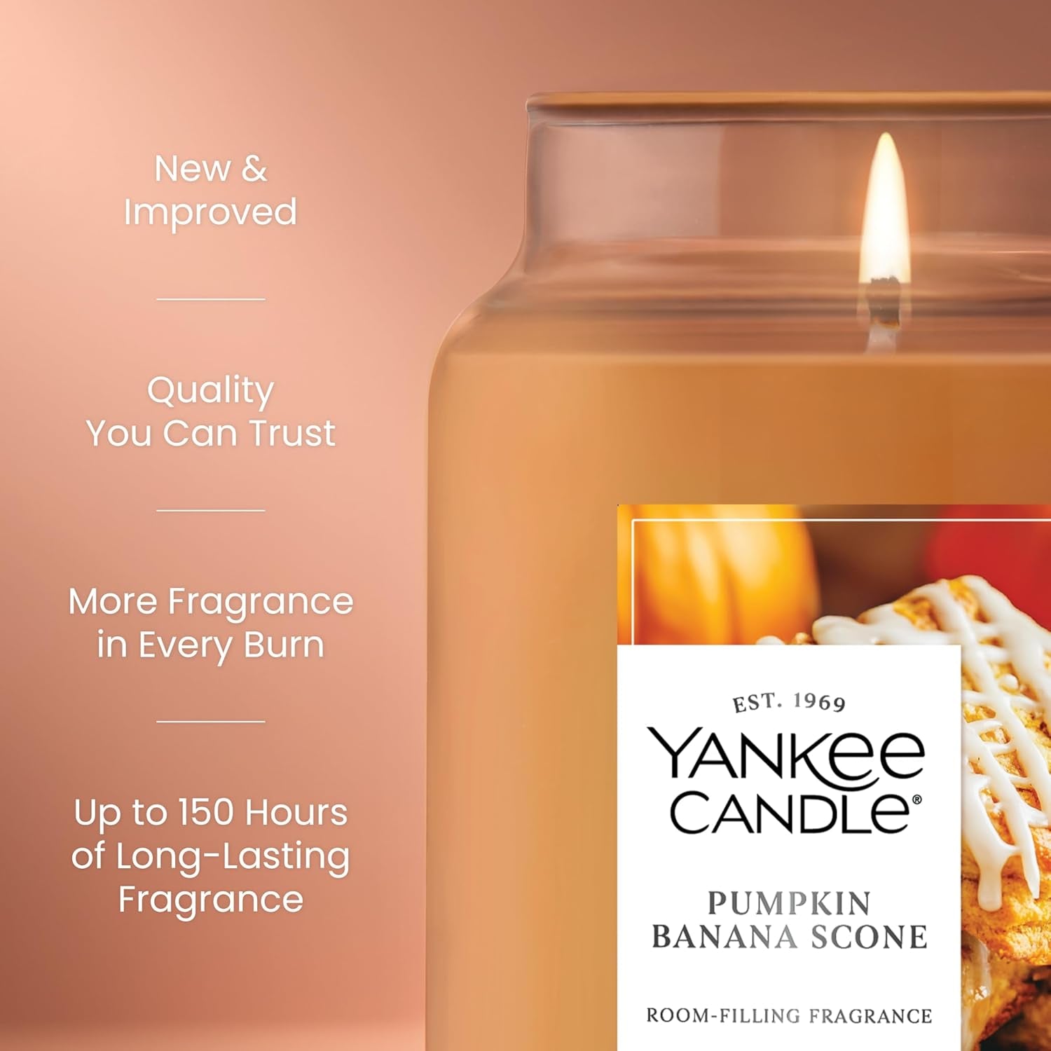 Pumpkin Banana Scone, Fall Scented Candle, 22Oz Large Jar with up to 150 Hour Burn Time