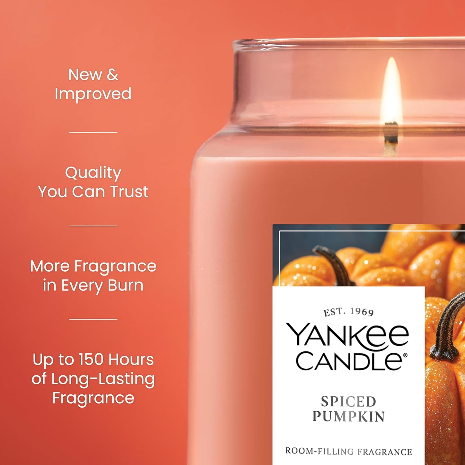 Spiced Pumpkin, Fall Scented Candle, 22Oz Large Jar with up to 150 Hour Burn Time