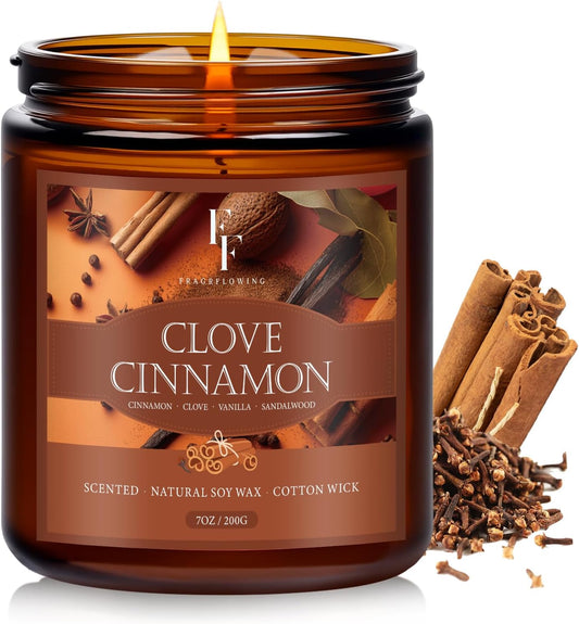 Fall Candle, Clove Cinnamon Scented Candles for Home, Natural Soy Autumn Candle Aromatherapy Candle, 7 Oz Jar Candles Fall Gifts for Women Men