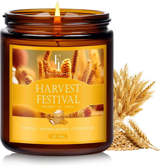 Fall Candle, Harvest Festival Scented Candles for Home, Natural Soy Autumn Candle Aromatherapy Candle, 7 Oz Jar Candles Fall Gifts for Women Men